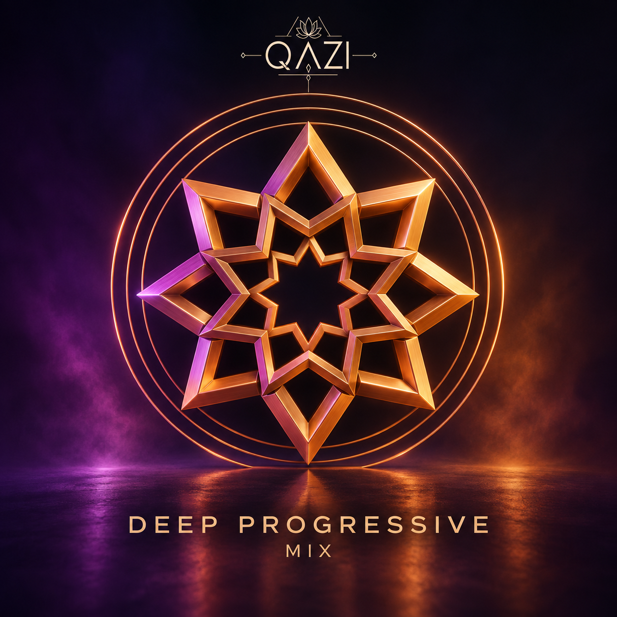 Deep Progressive Mix album cover with QAZI branding and gold geometric sculpture
